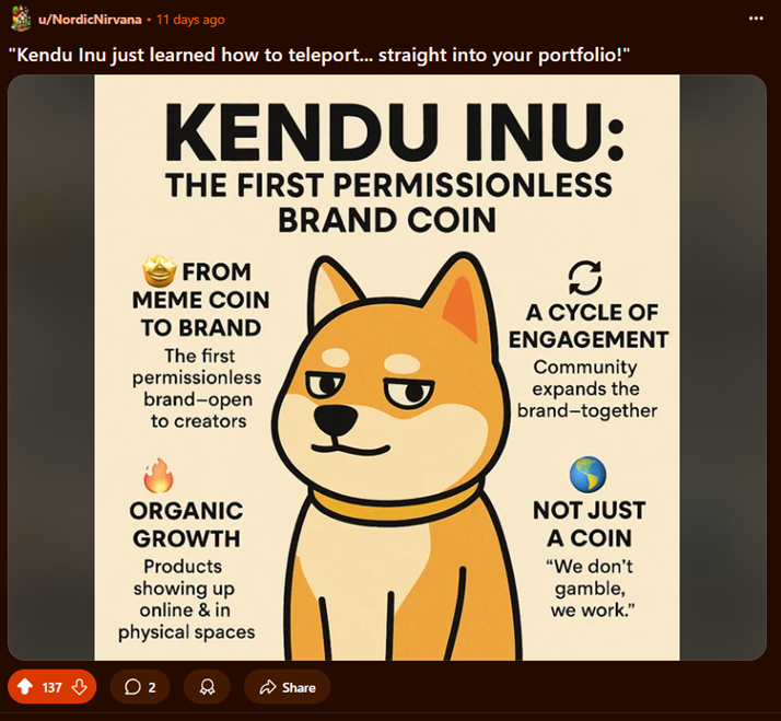 Forget coffee and a dart—nothing wakes me up like a KENDU meme from the meme coin experts at 7am.