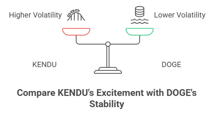A scale comparing the excitement of meme coin KENDU vs DOGE