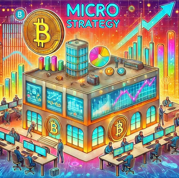 A painting of MicroStrategy, depicting a futuristic and high-tech MSTY Yieldmax headquarters.